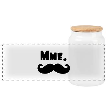mme moustache - Boîte à biscuits avec couvercle en bois - blanc - Devant
