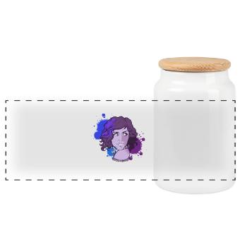 Portrait encre - Boîte à biscuits avec couvercle en bois - blanc - Devant