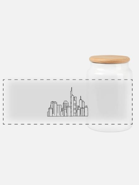Frankfurt Skyline - Panorama Keksdose mit Holzdeckel - Weiß