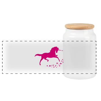 unicorn - Panoramic Cookie Jar with Wooden Lid - white - Front