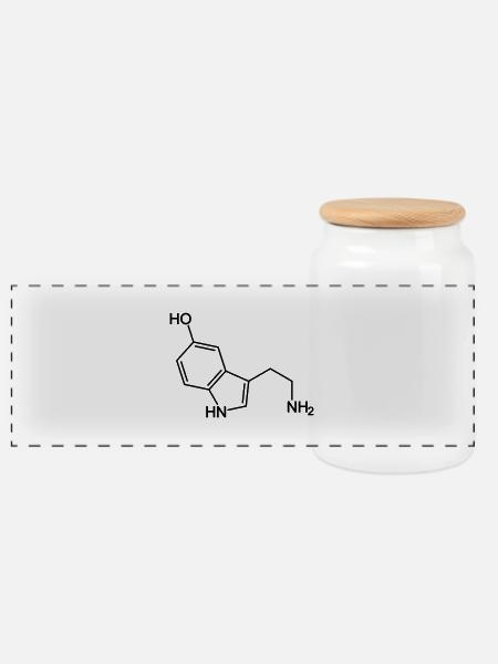 Serotonin Molekül - Panorama Keksdose mit Holzdeckel - Weiß