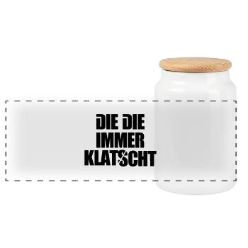 Die die immer klatscht Emma Mdma lustige Sprüche - Panorama Keksdose mit Holzdeckel - Weiß - Vorne