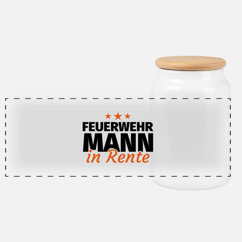 Feuerwehrmann Rente - Panorama Keksdose mit Holzdeckel - Weiß