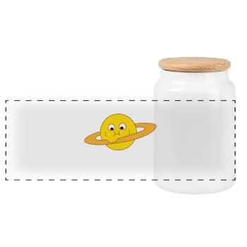 Dicker Saturn - Panorama Keksdose mit Holzdeckel - Weiß - Vorne