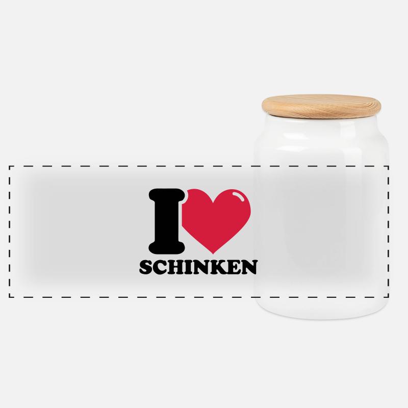 I love Schinken - Panorama Keksdose mit Holzdeckel - Weiß