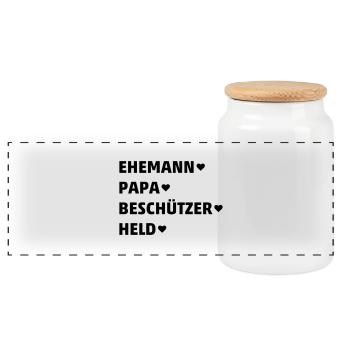 Ehemann, Papa Vater, Vati, Beschützer, Held (dh) - Panorama Keksdose mit Holzdeckel - Weiß - Vorne