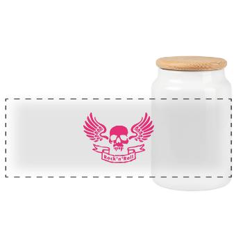 rocknroll_skull_1c - Panoramic Cookie Jar with Wooden Lid - white - Front