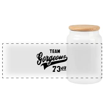 TEAM Gorgeous 73er - 1973 Birthday Anniversaire - Panorama Keksdose mit Holzdeckel - Weiß - Vorne
