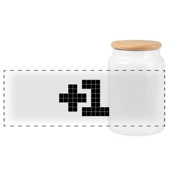 1 - Panoramic Cookie Jar with Wooden Lid - white - Front