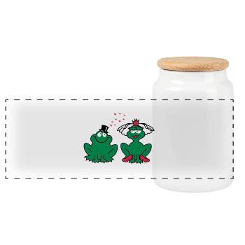 Mariage - JGA - mariée - Paire - Frog Couple - 3C - Boîte à biscuits avec couvercle en bois - blanc - Devant