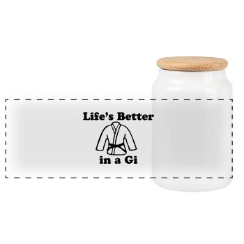 brazilian jiu jitsu bjj lifes better in - Panoramic Cookie Jar with Wooden Lid - white - Front