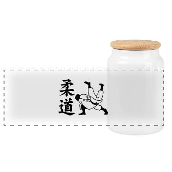 judo - Panoramic Cookie Jar with Wooden Lid - white - Front