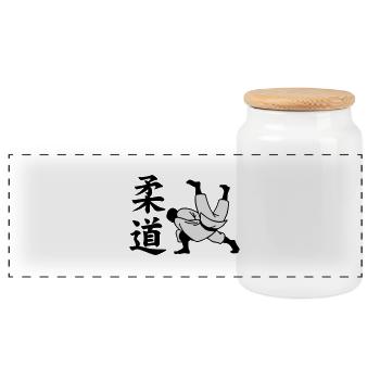 judo - Panoramic Cookie Jar with Wooden Lid - white - Front