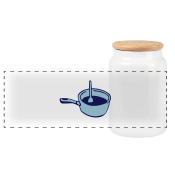 pan saucepan kitchen spoon chef - Panoramic Cookie Jar with Wooden Lid - white - Front