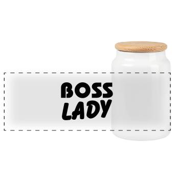 Boss Lady - Panoramic Cookie Jar with Wooden Lid - white - Front