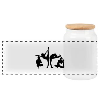 4 women in yoga exercise - Panoramic Cookie Jar with Wooden Lid - white - Front