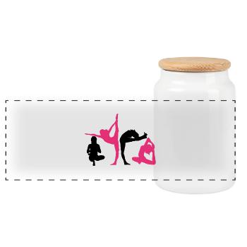 4 women in yoga exercise - Panoramic Cookie Jar with Wooden Lid - white - Front