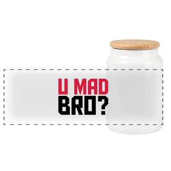 Cool U Mad Bro Text Design - Panoramic Cookie Jar with Wooden Lid - white - Front