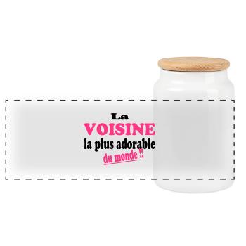 La voisine la plus adorable du monde !! - Boîte à biscuits avec couvercle en bois - blanc - Devant