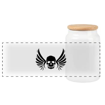 fly_skull_01 - Panorama Keksdose mit Holzdeckel - Weiß - Vorne