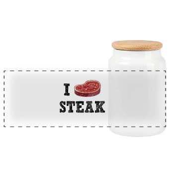 I Love Steak - Panorama Keksdose mit Holzdeckel - Weiß - Vorne