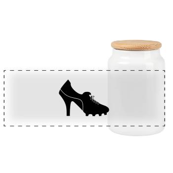 woman_soccer_01 - Panorama Keksdose mit Holzdeckel - Weiß - Vorne