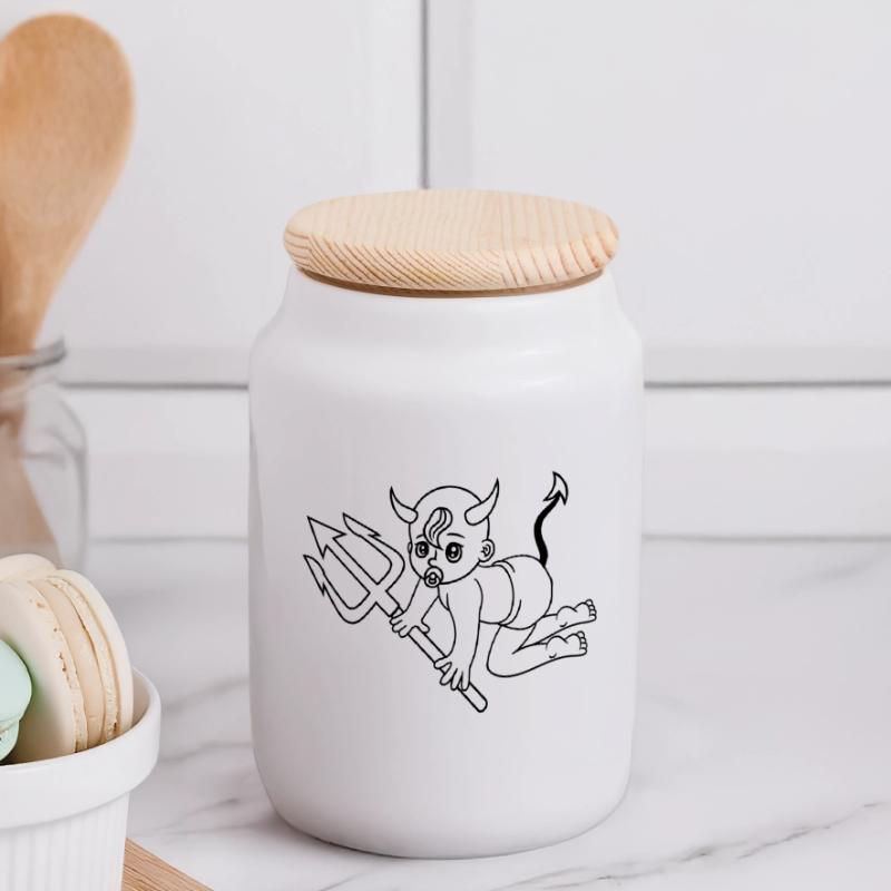 evil devil demon hell devil satan crawling pacifie Panoramic Cookie Jar with Wooden Lid