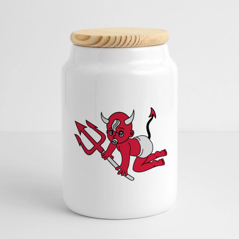 evil devil demon hell devil satan crawling pacifie Panoramic Cookie Jar with Wooden Lid