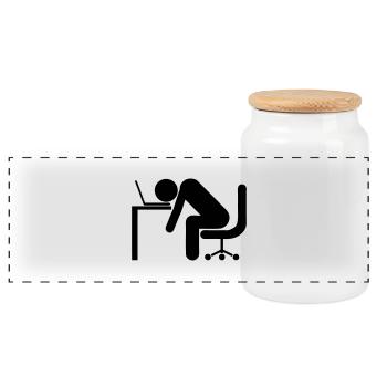 homme travail bureau chaise dort dormir - Boîte à biscuits avec couvercle en bois - blanc - Devant