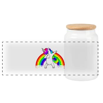 Dabbing Unicorn Regenbogen Dab Dance Einhorn Kind - Panoramic Cookie Jar with Wooden Lid - white - Front