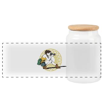 girl power camera photography shot feminine woman LOL - Panoramic Cookie Jar with Wooden Lid - white - Front