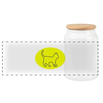 Cat - Panoramic Cookie Jar with Wooden Lid - white - Front