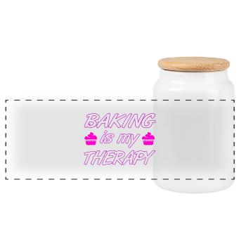 Bake - Panoramic Cookie Jar with Wooden Lid - white - Front