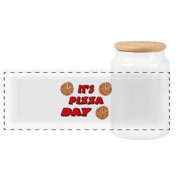 Pizza - Panoramic Cookie Jar with Wooden Lid - white - Front