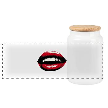 Sinnliche Lippen Roter Lippenstift - Panorama Keksdose mit Holzdeckel - Weiß - Vorne