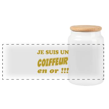 Je suis un COIFFEUR en or !!! - Boîte à biscuits avec couvercle en bois - blanc - Devant