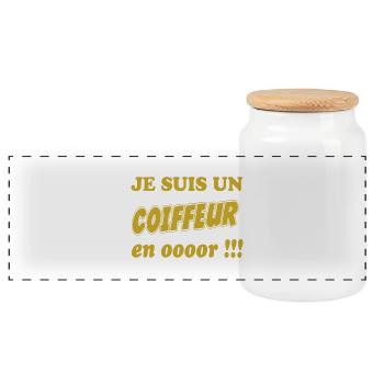 Je suis un COIFFEUR en ooooor !!! - Boîte à biscuits avec couvercle en bois - blanc - Devant