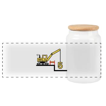 Bagger - Panorama Keksdose mit Holzdeckel - Weiß - Vorne