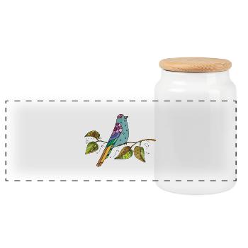 Colorful bird - Panoramic Cookie Jar with Wooden Lid - white - Front