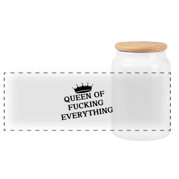 Queen of fu*king everything - Panoramic Cookie Jar with Wooden Lid - white - Front