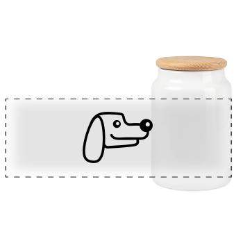 Dog Face Small Happy Pet Head Cute - Panoramic Cookie Jar with Wooden Lid - white - Front