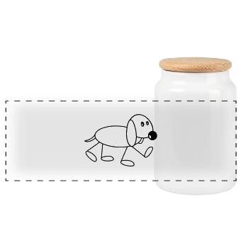 Dog stick figure walks cute walks comic - Panoramic Cookie Jar with Wooden Lid - white - Front