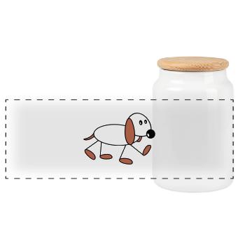Dog stick figure walks cute walks comic - Panoramic Cookie Jar with Wooden Lid - white - Front