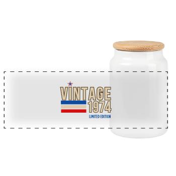 Vintage 1974 limited edition - Panoramic Cookie Jar with Wooden Lid - white - Front