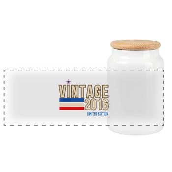 Vintage 2016 limited edition - Panoramic Cookie Jar with Wooden Lid - white - Front