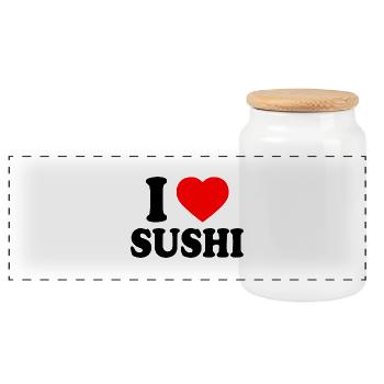 I love sushi - Boîte à biscuits avec couvercle en bois - blanc - Devant