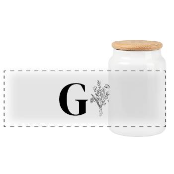 Minimalist flowers - Panoramic Cookie Jar with Wooden Lid - white - Front