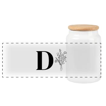 Minimalist flower lette - Panoramic Cookie Jar with Wooden Lid - white - Front