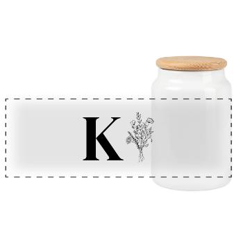 Minimalist flowers - Panoramic Cookie Jar with Wooden Lid - white - Front