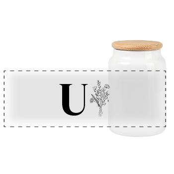 Minimalist flowers - Panoramic Cookie Jar with Wooden Lid - white - Front